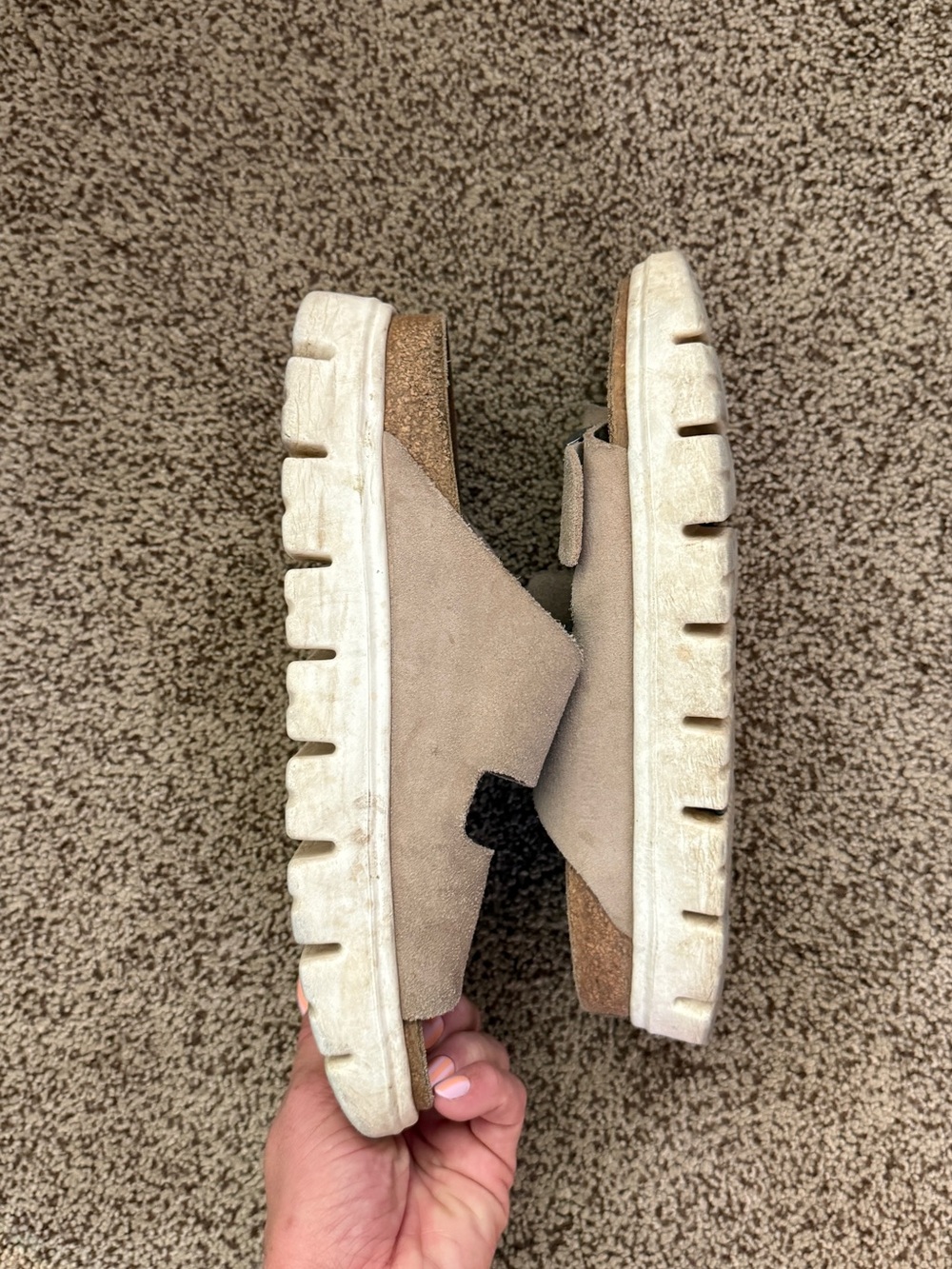 Birkenstock Arizona Beige Double-Buckle Platform Slide Sandals - Picture 4 of 5